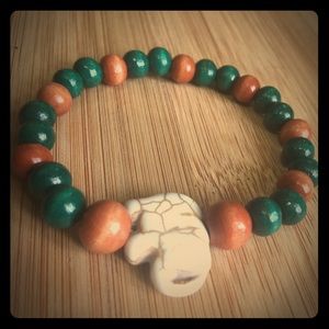 Wooden Bead Elephant Bracelet, Handmade